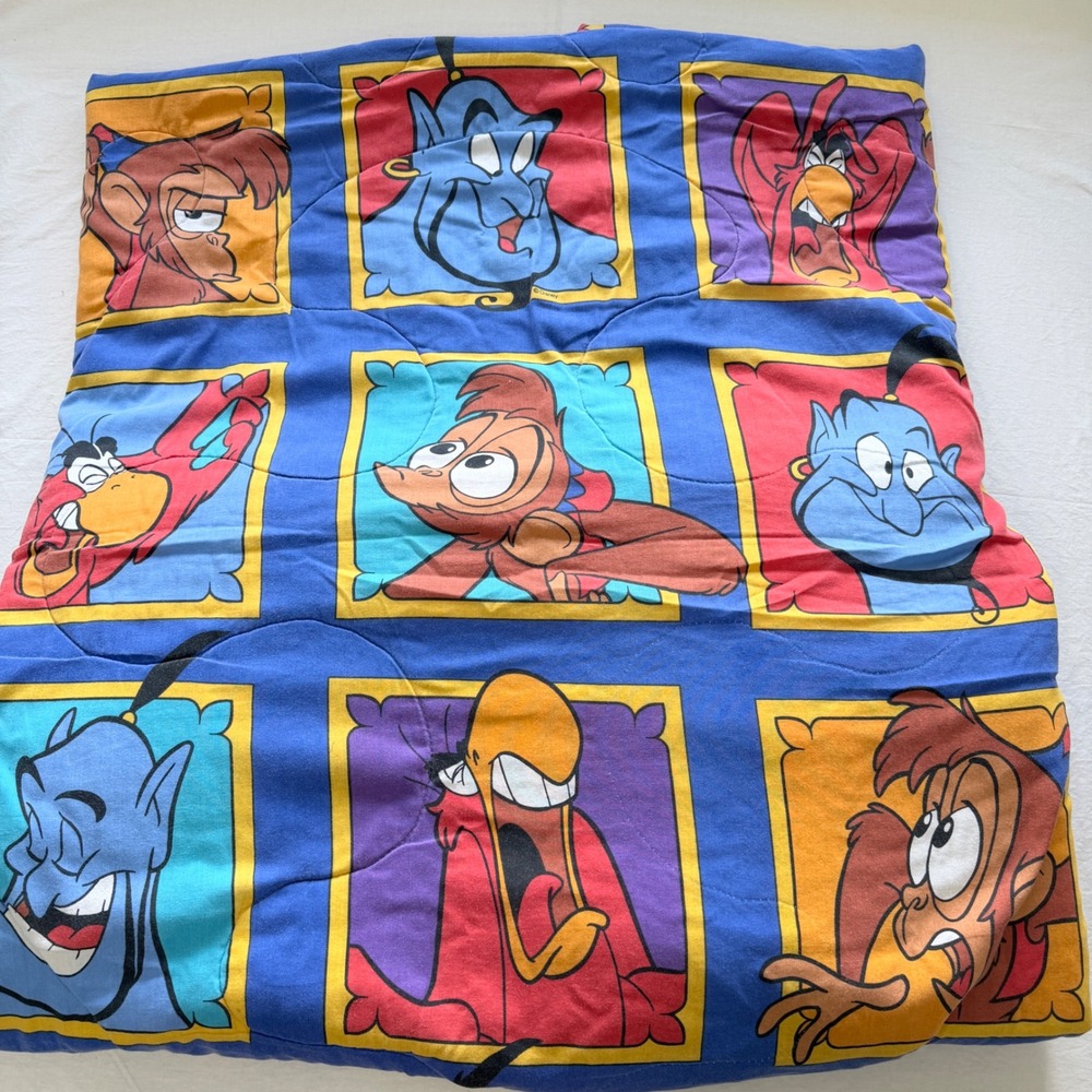Vintage 1990s Disney Aladdin Twin Comforter Genie Abu Iago Reversible Bedding
